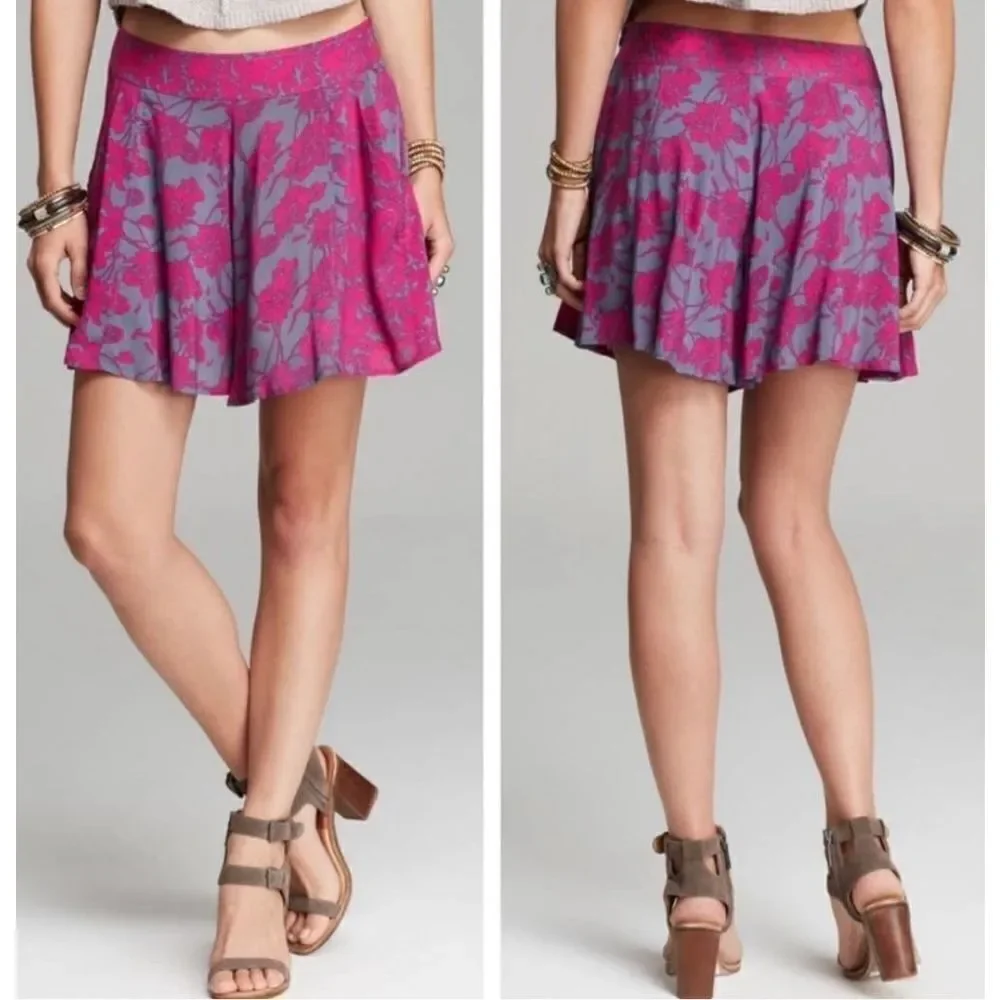 Free People Sheila‎ Vivid Purple & Gray Floral Culotte Shorts sz 2 boho